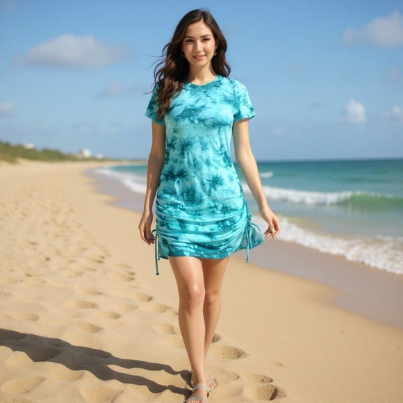 Victoria’s Secret PINK Blue Tie Dye Terry Cloth Side-Cinch Dress XL - Picture 2 of 13